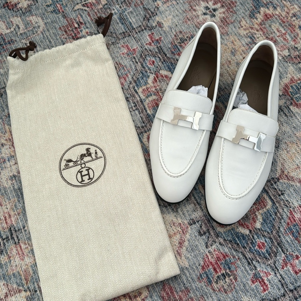 Hermes Paris Loafers white and silver brand new size 38.5 with dust bag